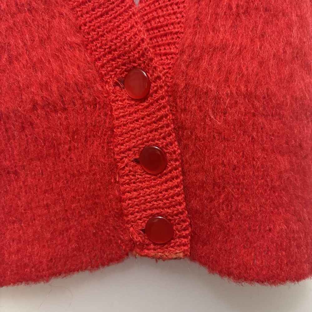 Vintage Bobbie Brooks Red 100% Wool Fuzzy Knit Button Front V-Neck Vest USA Made - Picture 3 of 10